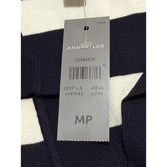 NWT Ann Taylor Women's Black/White Striped Polo Crop Sweater Top - Size M/P - Picture 9 of 12